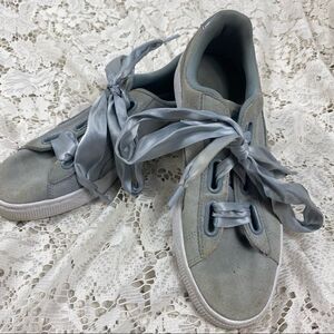 Puma Gray Suede Ribbon Trainers